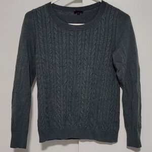 Talbots Dark Green Cable Knit Crewneck Sweater